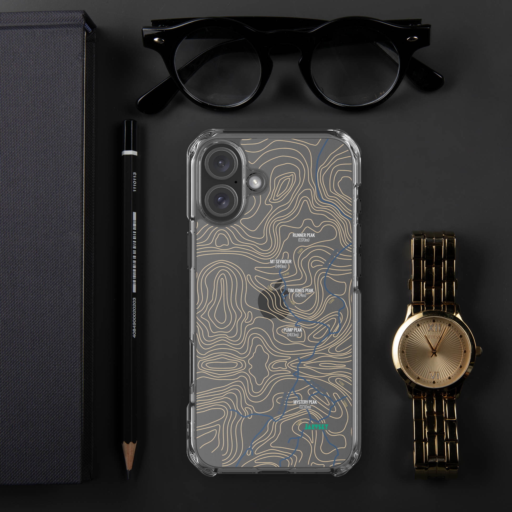 Jarvsky "MtSeymour" clearcase for iPhone-16-plus On Table
