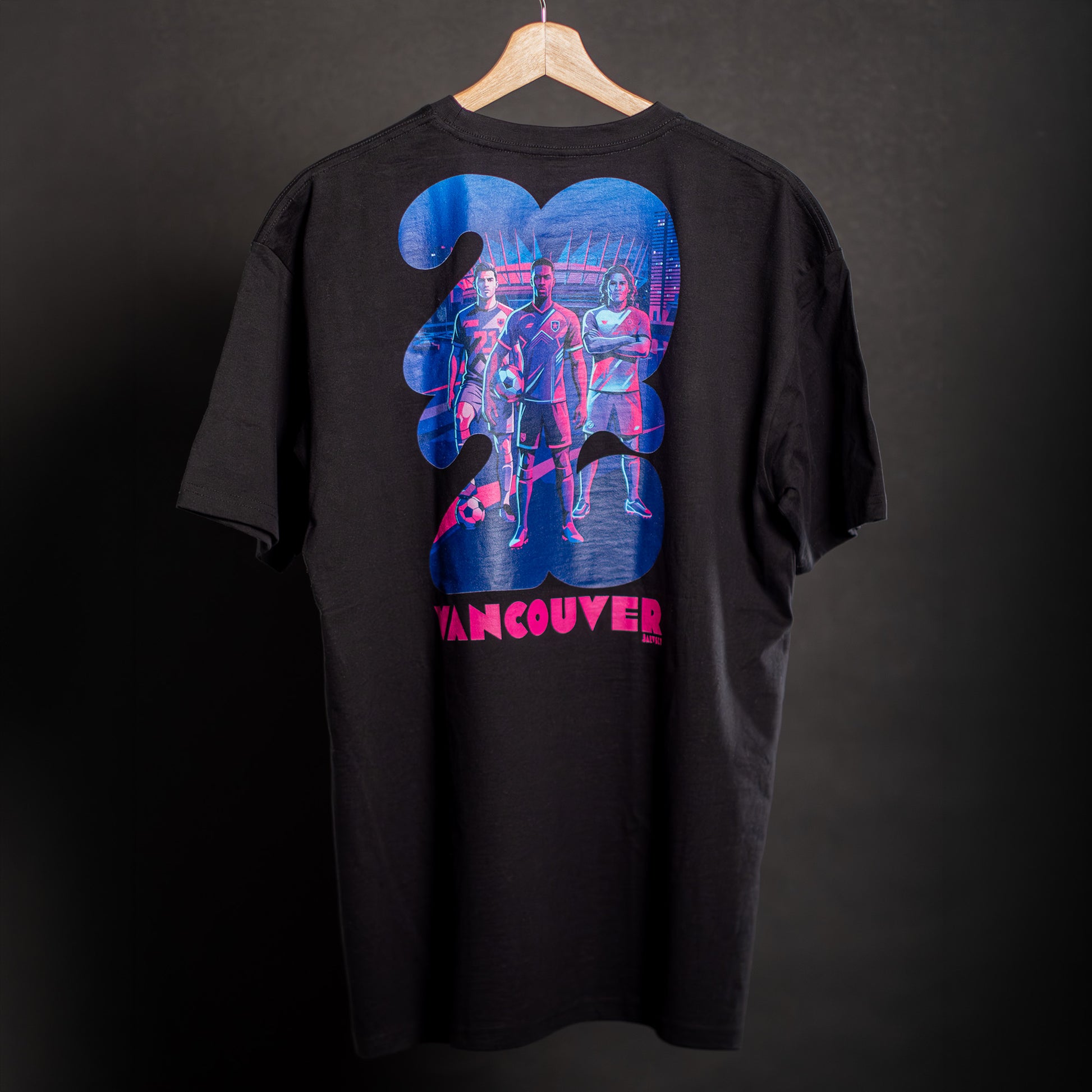 2026 Jarvsky Vancouver Soccer Series “At Night" - Pink Glow Black Shirt Back