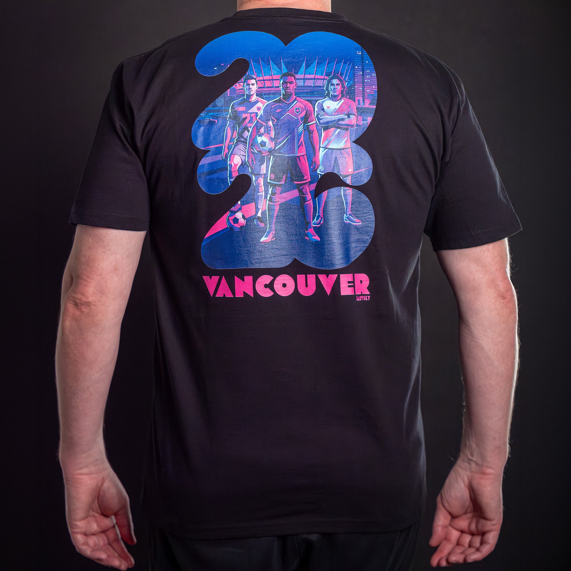 2026 Jarvsky Vancouver Soccer Series “At Night" - Pink Glow Black Shirt Back