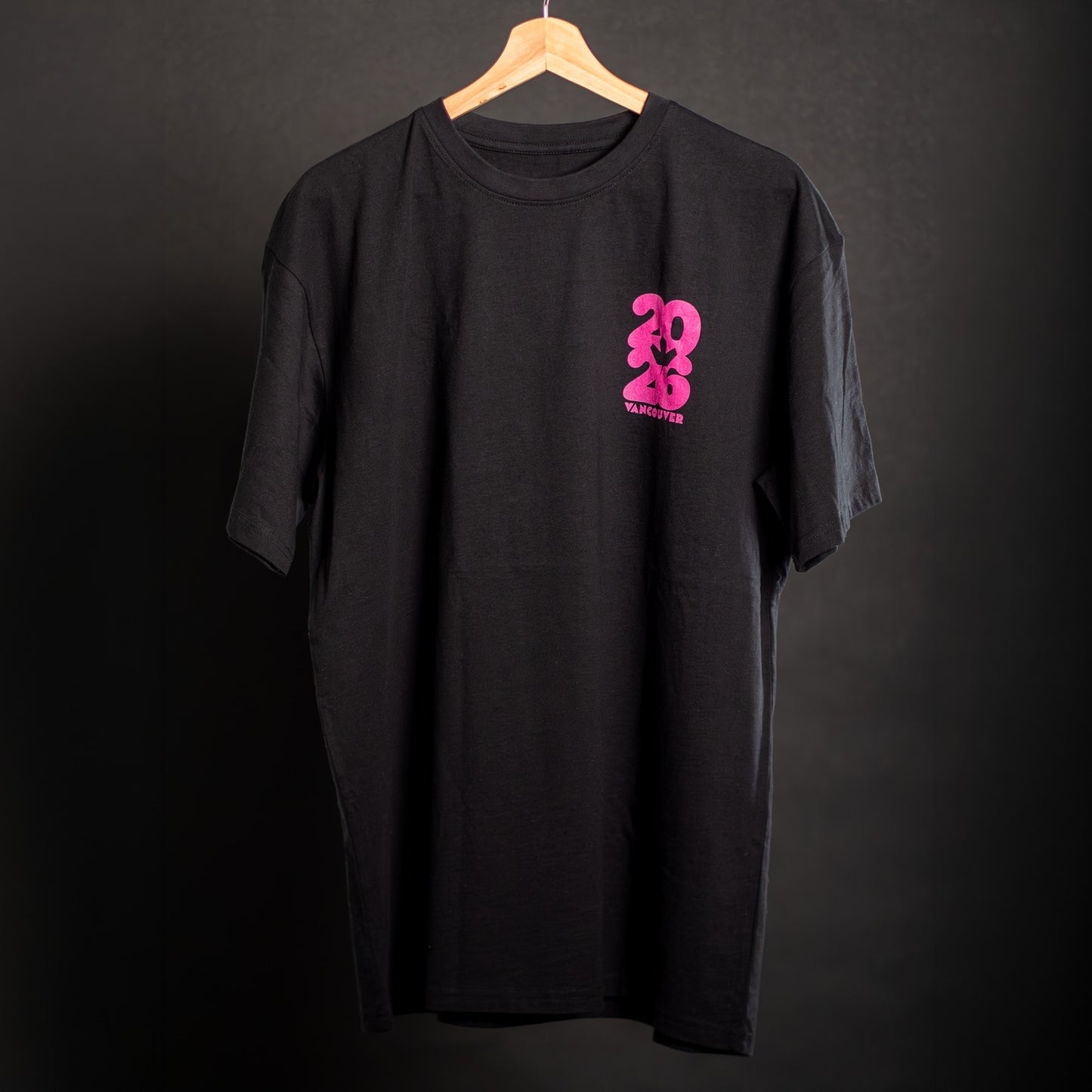 2026 Jarvsky Vancouver Soccer Series “At Night" - Pink Glow Black Shirt Front