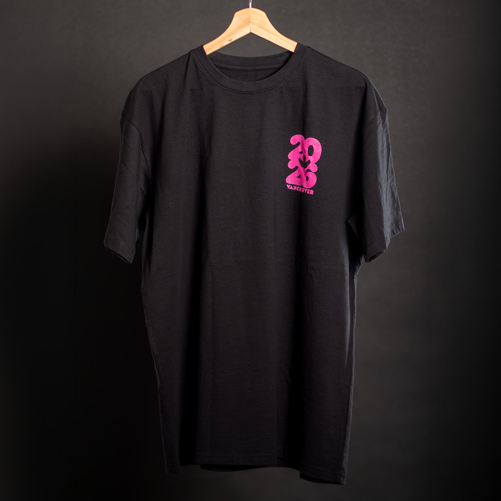 2026 Jarvsky Vancouver Soccer Series “At Night" - Pink Glow Black Shirt Front