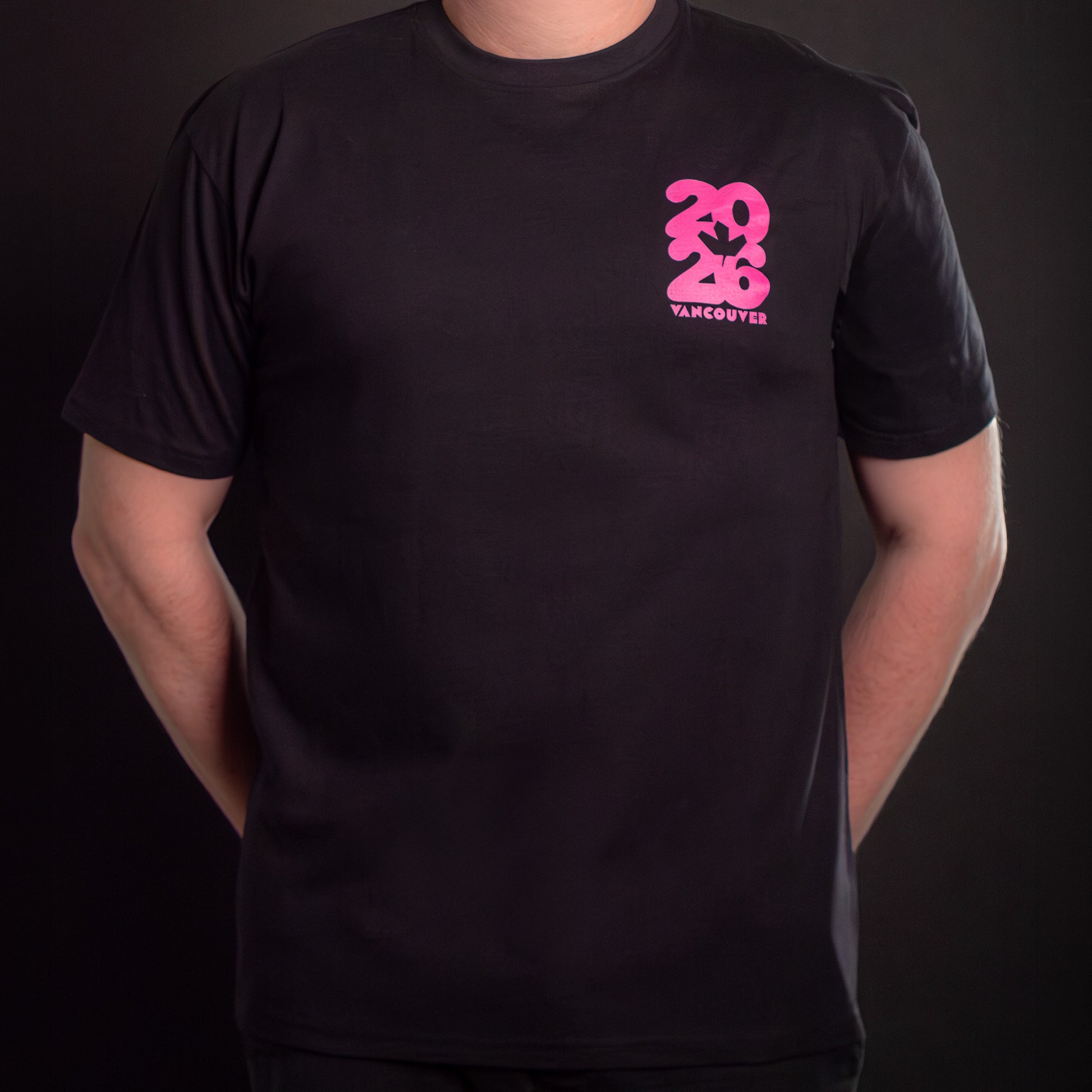 2026 Jarvsky Vancouver Soccer Series “At Night" - Pink Glow Black Shirt Front