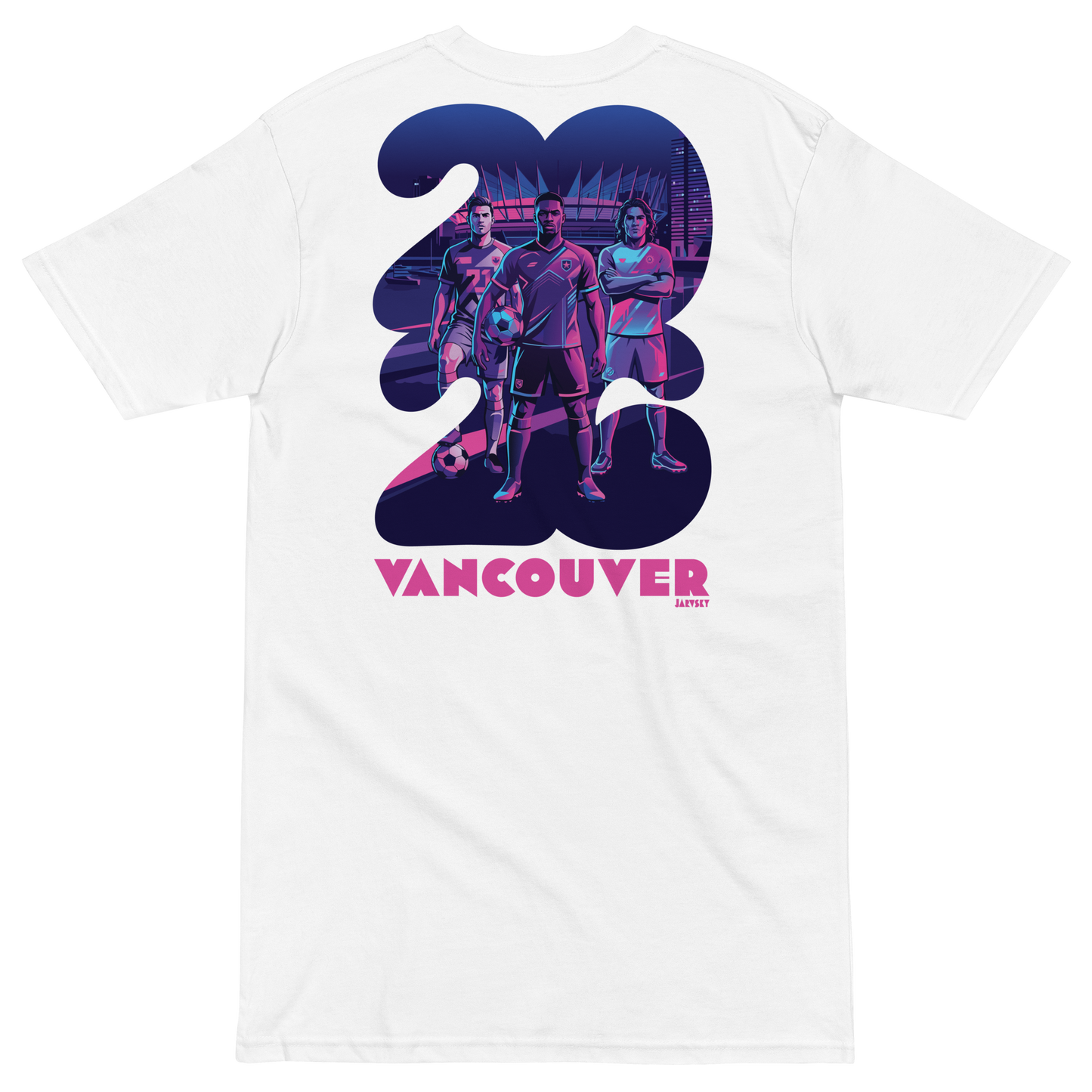 2026 Jarvsky Vancouver Soccer Series “At Night" - Pink Glow White shirt backside