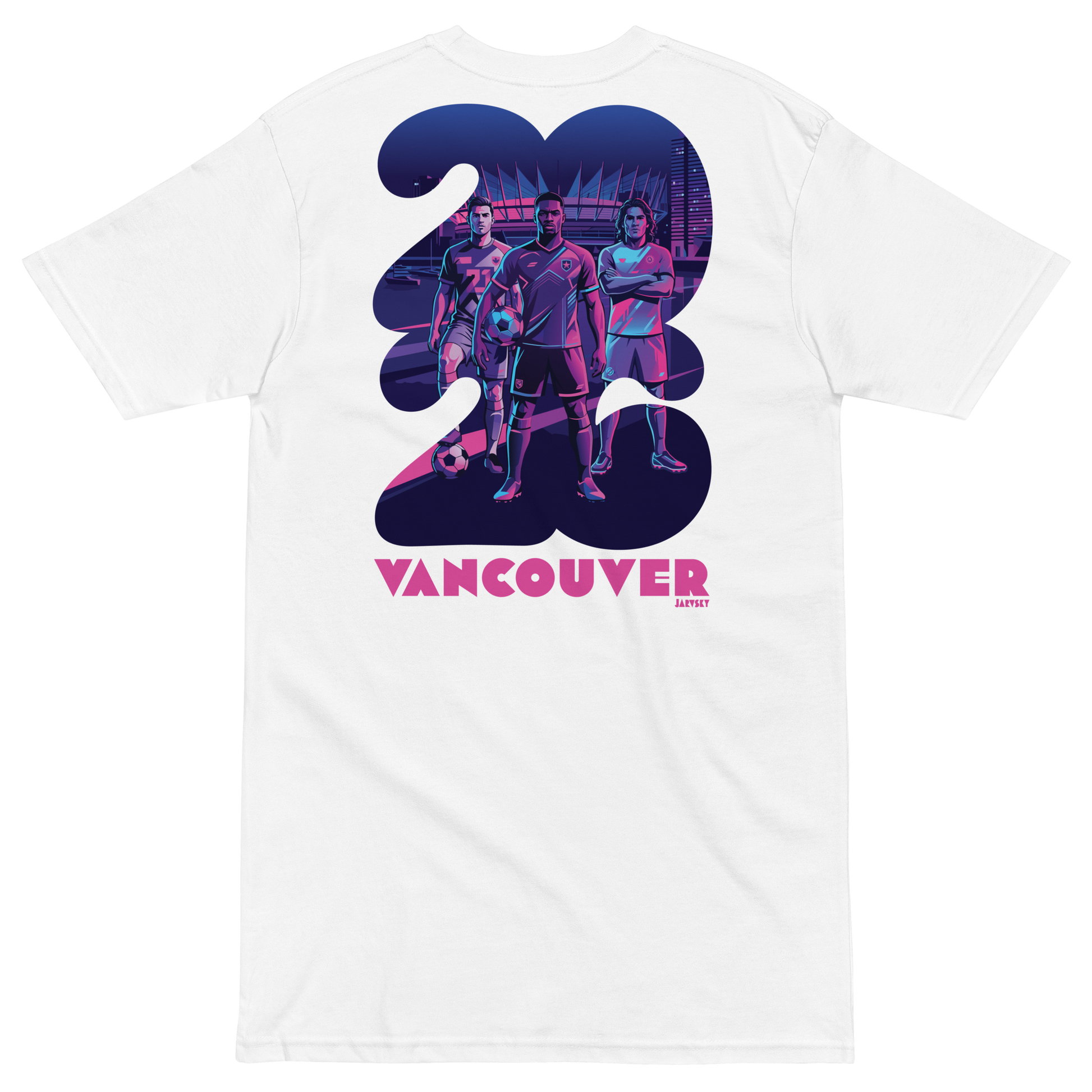2026 Jarvsky Vancouver Soccer Series “At Night" - Pink Glow White shirt backside
