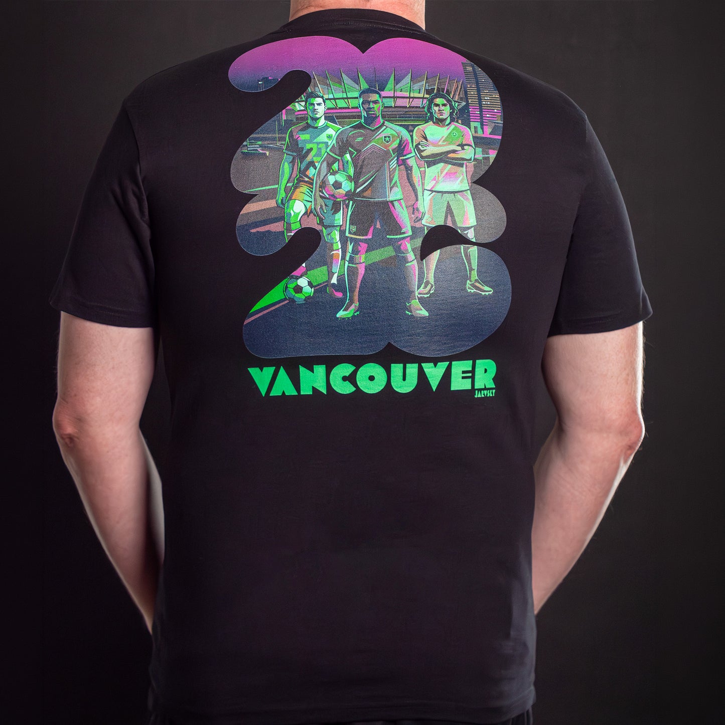 2026 Jarvsky Vancouver Soccer Series “At Night" - Toxic Green Black Shirt Back