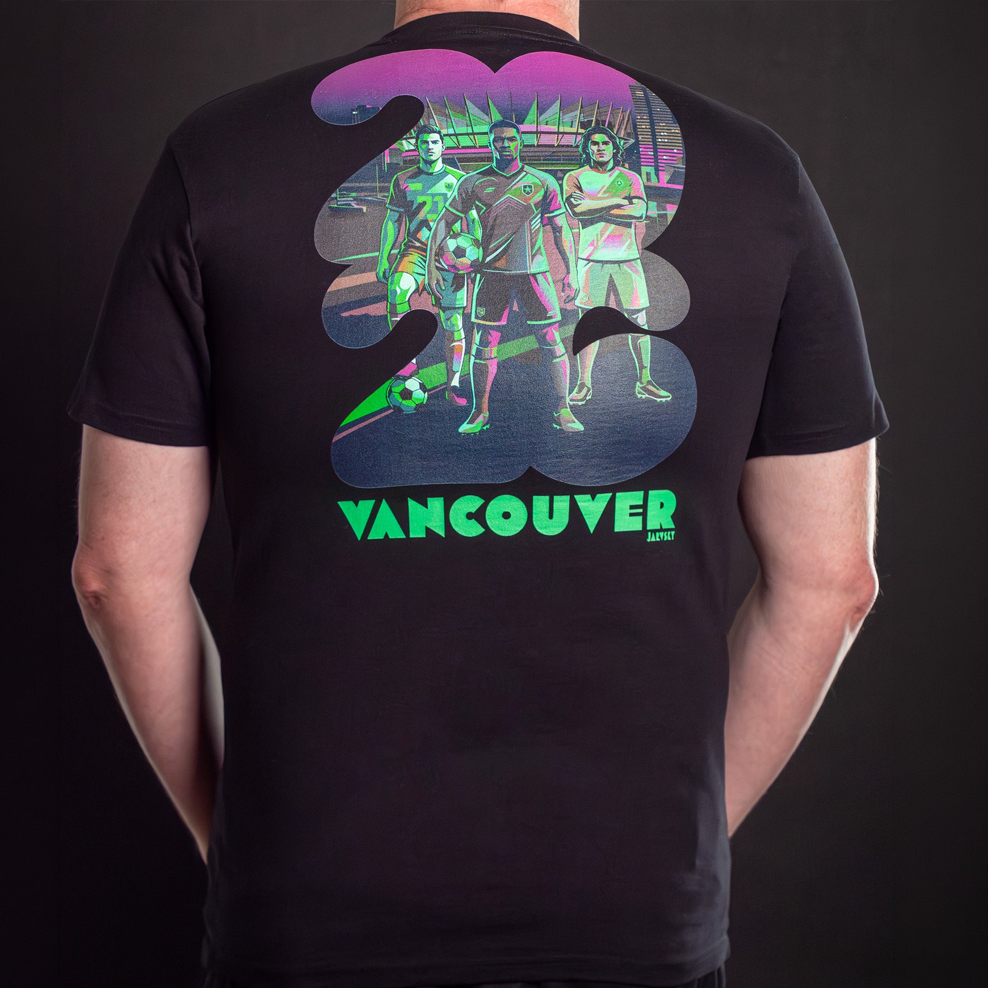 2026 Jarvsky Vancouver Soccer Series “At Night" - Toxic Green Black Shirt Back